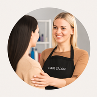 Coiffeuse en relation client avec une cliente satisfaite, illustrant les bonnes pratiques pour fidéliser en salon après un lissage brésilien